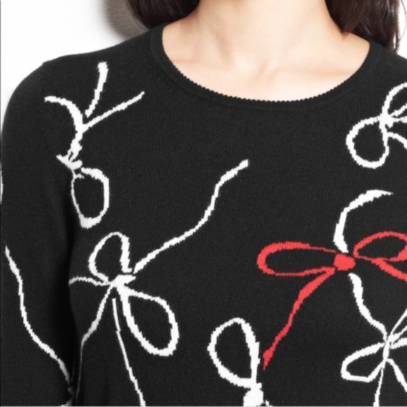 Ann Taylor Factory Wool Blend Pullover Black With Bow Designs Sweater Women;s XS - Picture 4 of 12